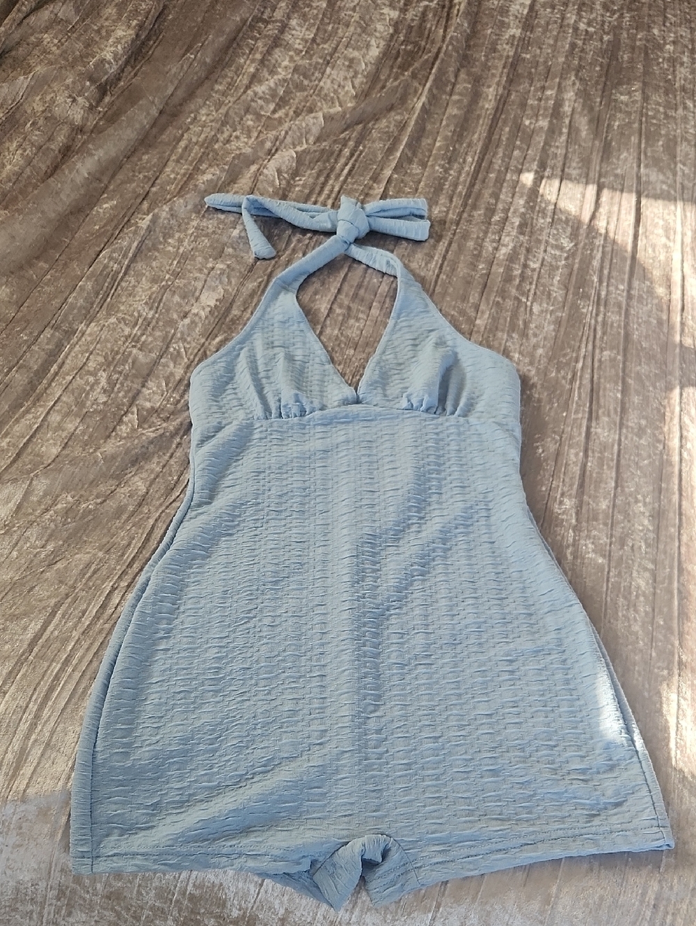 SHEIN Light Blue Athletic Halter Shorts Romper